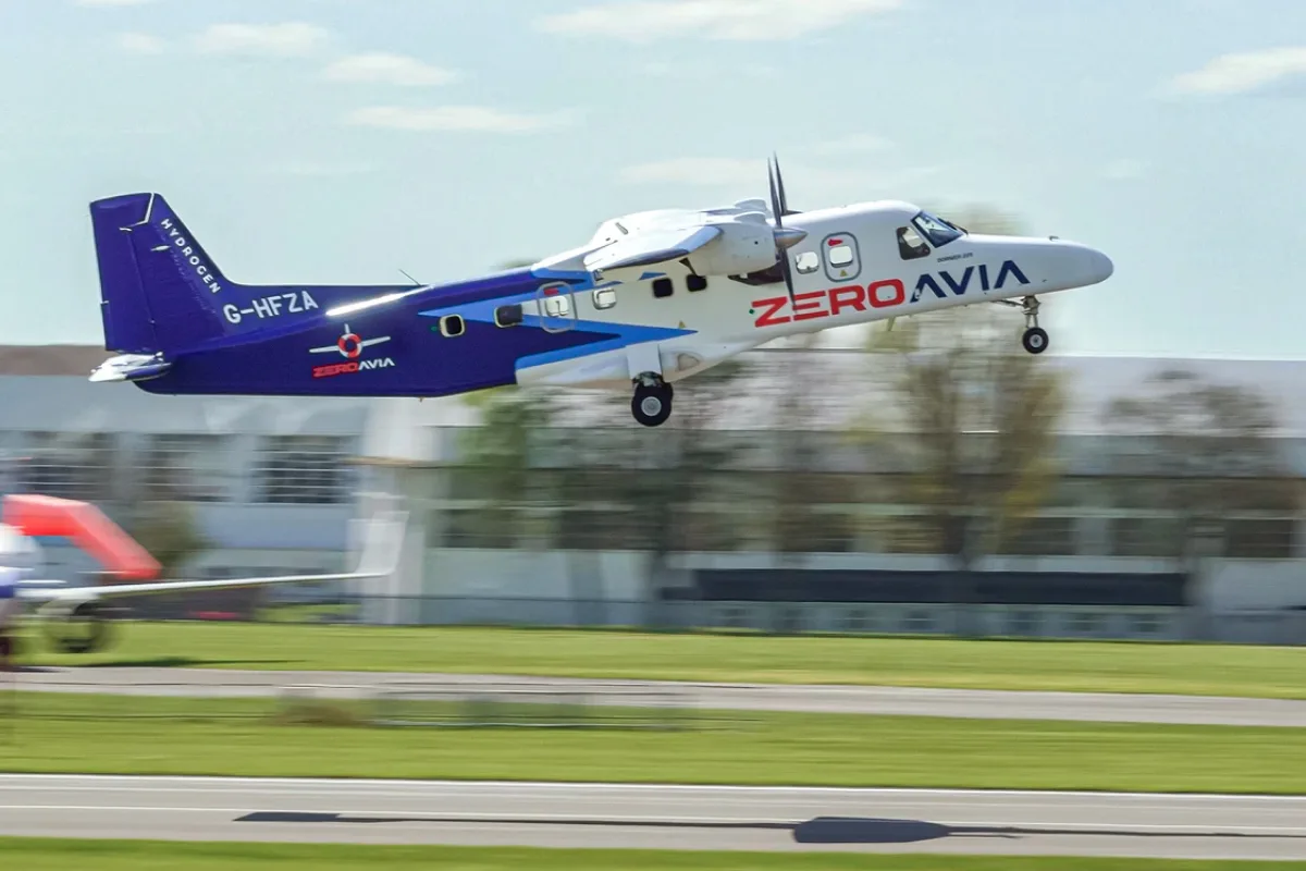 ZeroAvia and Verne team up to explore cryo-compressed hydrogen technology, showcasing a futuristic hydrogen-electric engine and a high-tech hydrogen storage system, symbolizing a pivotal advancement in sustainable aviation.